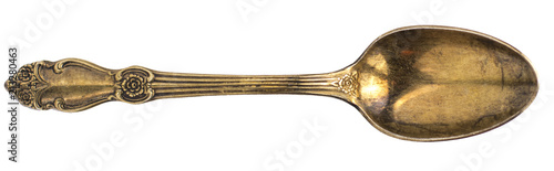 Konstfotografi Top view of old silver tea spoon isolated on white