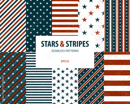 Stars and stripes seamless patterns