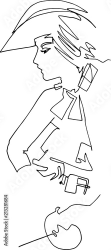 Woman musketeer, minimalistic, continuous line