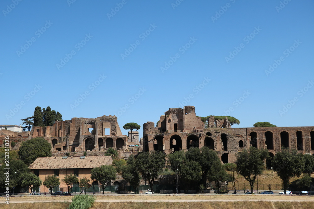 View to Palatine from Circus Maximus in Rome, Italy 