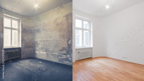 Bilde på lerret renovation before and after  - empty apartment room