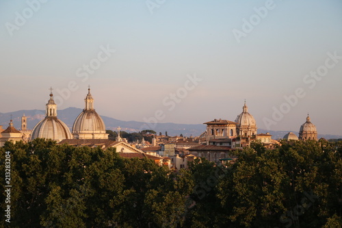View from Castel Sant’Angelo to Rome at sunset, Italy 