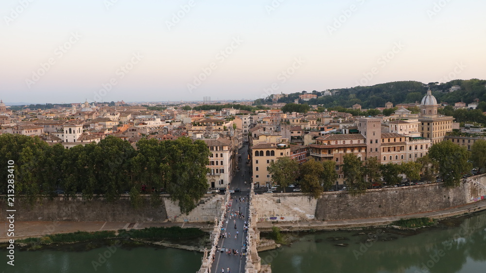 View to Rome and Ponte Sant'Angelo from Castel Sant’Angelo, Italy