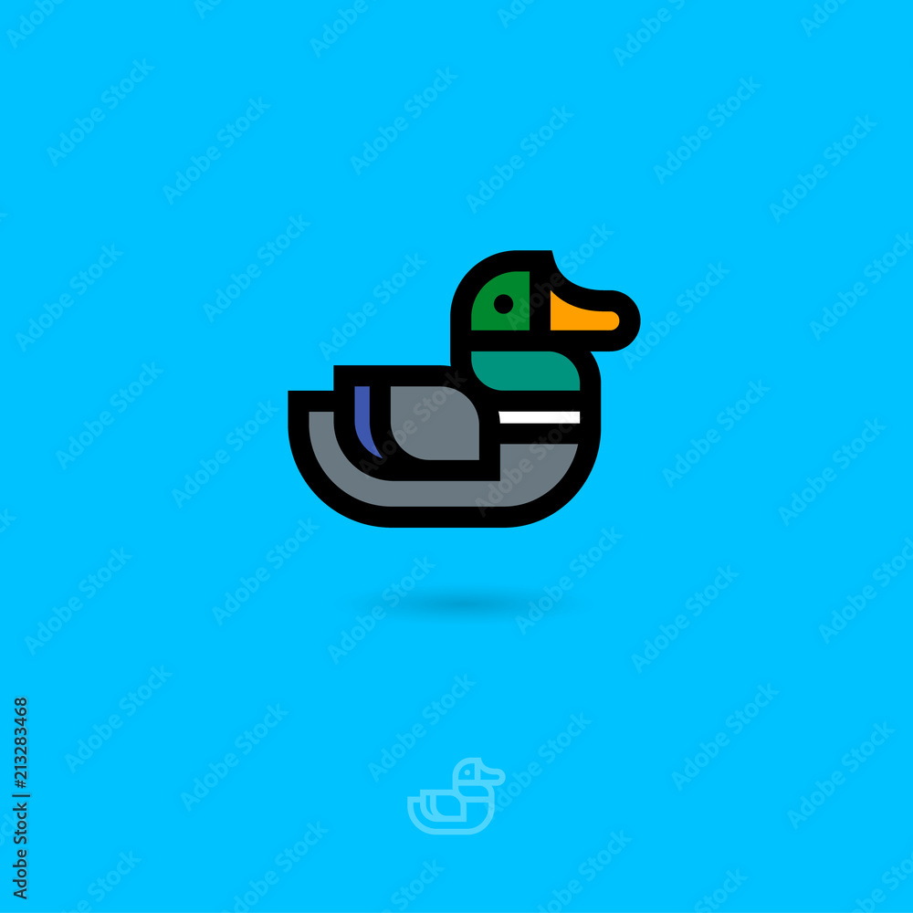 Duck logo. Bird emblem. Duck flat icon, isolated on a blue background. Duck logo. Bird emblem. Duck flat icon, isolated on a blue background.