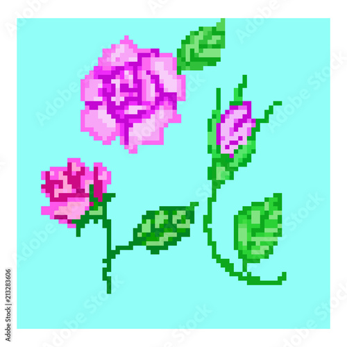 pixel roses leaves © caeri