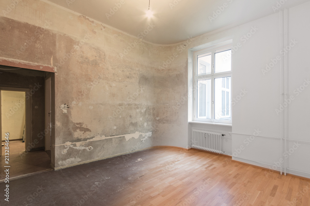 empty room renovation concept - before and after - empty room renovation concept - before and after -