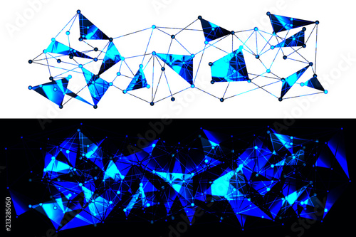 Panoramic Blue and White Geometric Pattern with Triangles. A Three-Dimensional Futuristic Wicker Abstract Texture. 3D Illustration