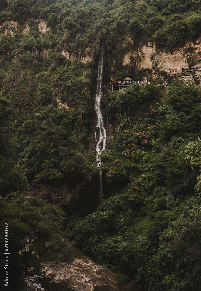 Large waterfall in the valley of the famous tourist attraction, 'El Santuario', near Ipiales, Colombia