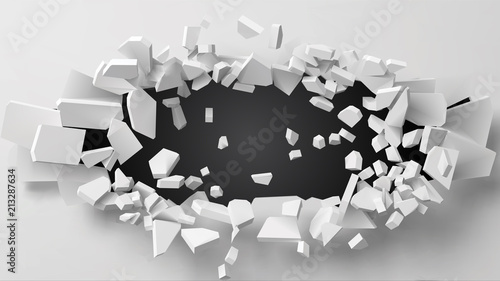vector illustration of exploding wall with free area on center for any object or background