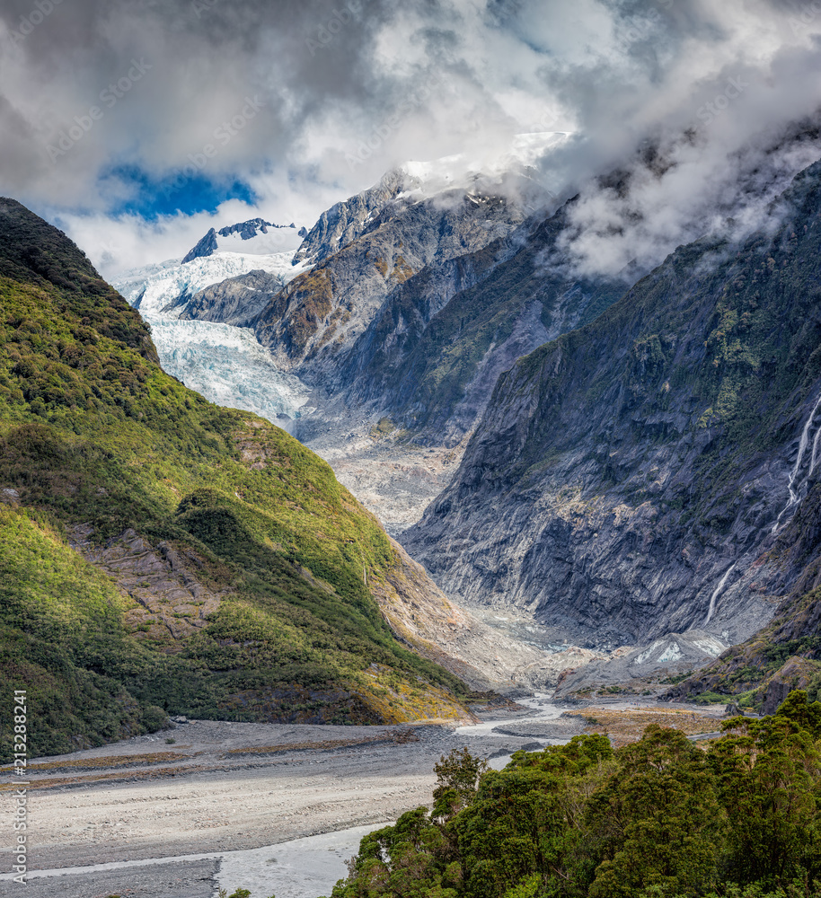 Franz Josef Glacier on a cloudy day on New Zealand's south island