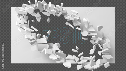 vector illustration of exploding wall with free area on center for any object or background