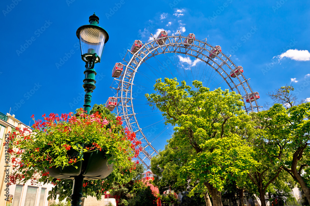 Prater Riesenrad gianf Ferris wheel in Vienna view - obrazy, fototapety, plakaty 