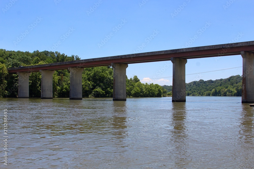 The long tall bridge over the flowing river. The long tall bridge over the flowing river.