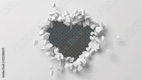 vector illustration of exploding wall with free area on center for any object or background
