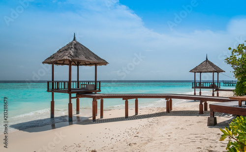 Luxury private pavilions on the beach. Honeymoon vacation © Maria
