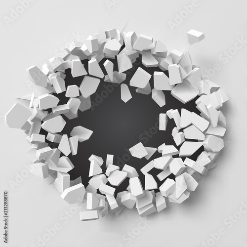 vector illustration of exploding wall with free area on center for any object or background