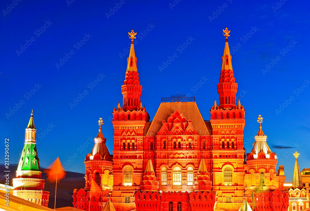 View of the State Historical Museum on Red Square in Moscow at twilight View of the State Historical Museum on Red Square in Moscow at twilight