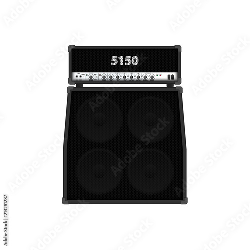 Realistic classic guitar amplifier with cabinet speaker, vector illustration