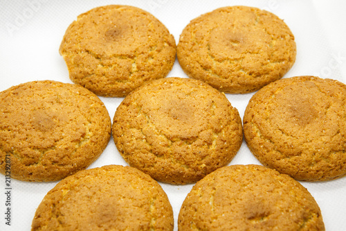 Oat cookies are lying on a white background