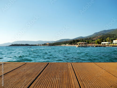 Fototapeta Naklejka Na Ścianę i Meble -  seaside boardwalk and sea view in the background