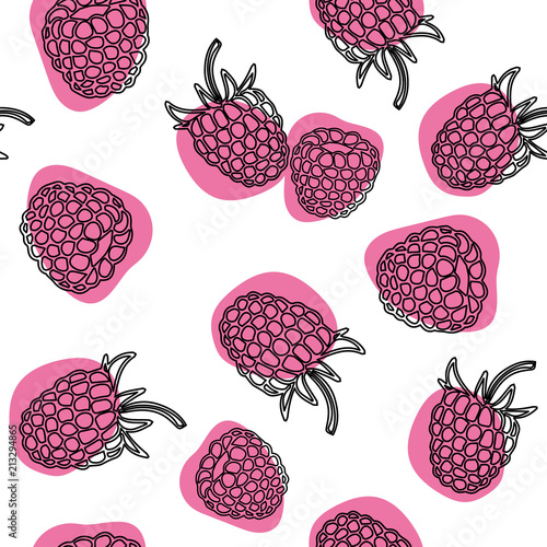 Vector seamless pattern with raspberry on isolated white background