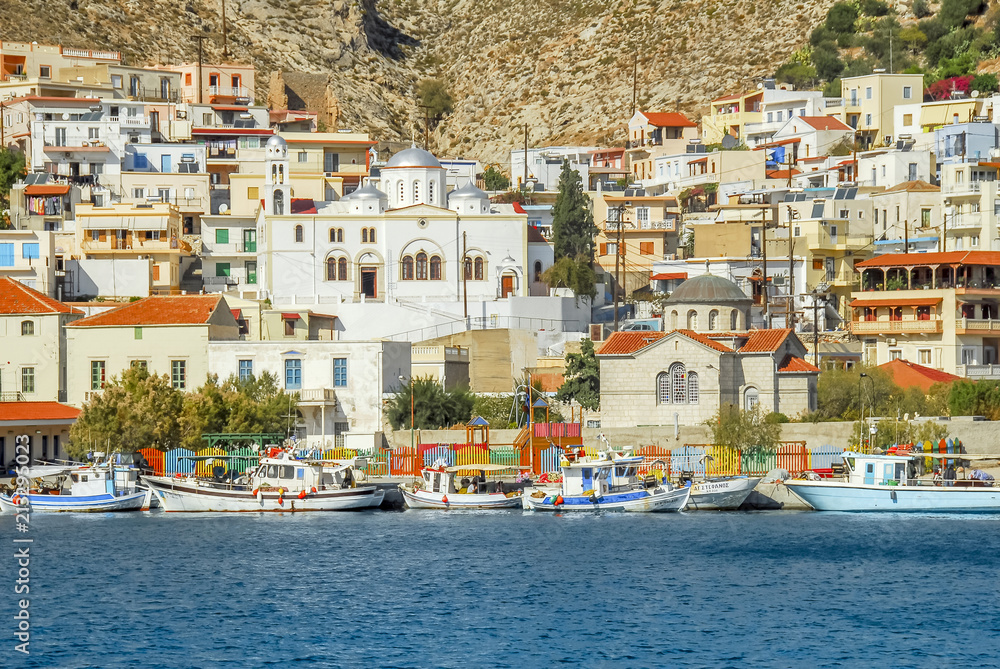 Kalymnos Island, Greece; 22 October 2010: Boats and Houses