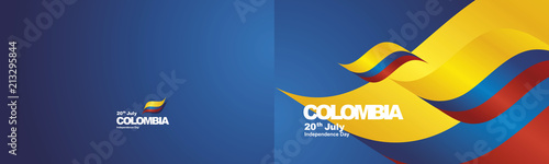 Independence Day Colombia flag ribbon two fold landscape background