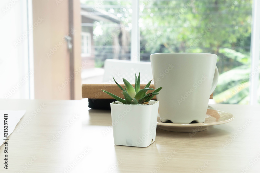 Tree is in the vase and coffee cup. Tree is in the vase and coffee cup.