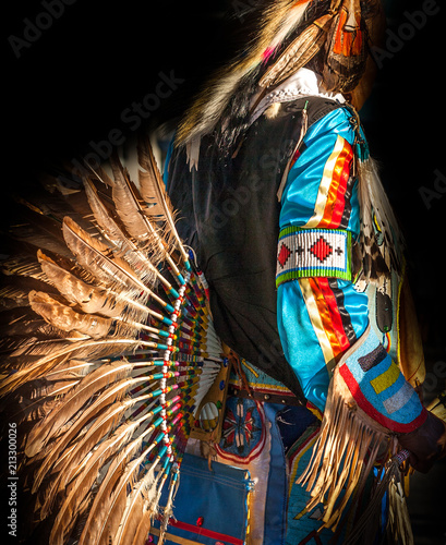 Native American Indian. Close up of colorful dressed native man.