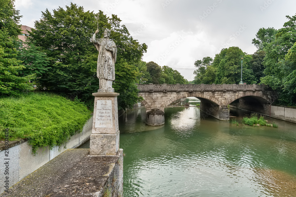 Munich, Germany June 09, 2018: Embankment of river Isar, Munich, Germany. Munich, Germany June 09, 2018: Embankment of river Isar, Munich, Germany.
