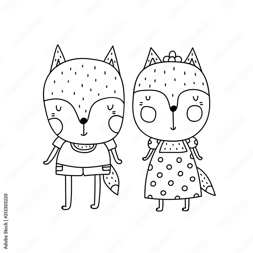 Fototapeta premium Little fox children's coloring book