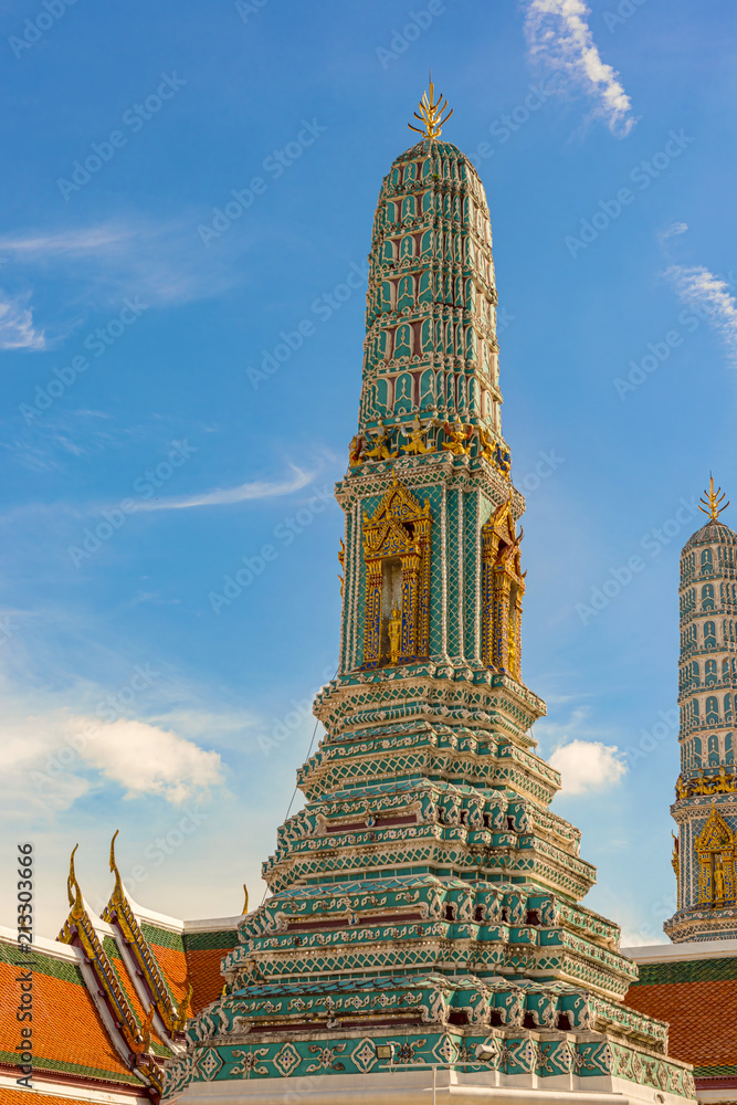 View of Wat Phra Kaew, Temple of the Emerald Buddha at Bangkok, Thailand.