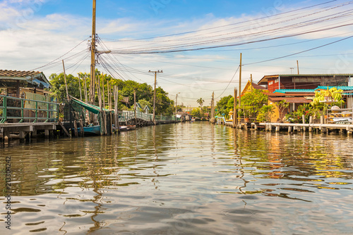 Residential dwellings along the canals in Bangkok  Thailand.