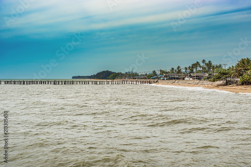 Wooden wharf at Gulf of Thailand in Thailand. photo