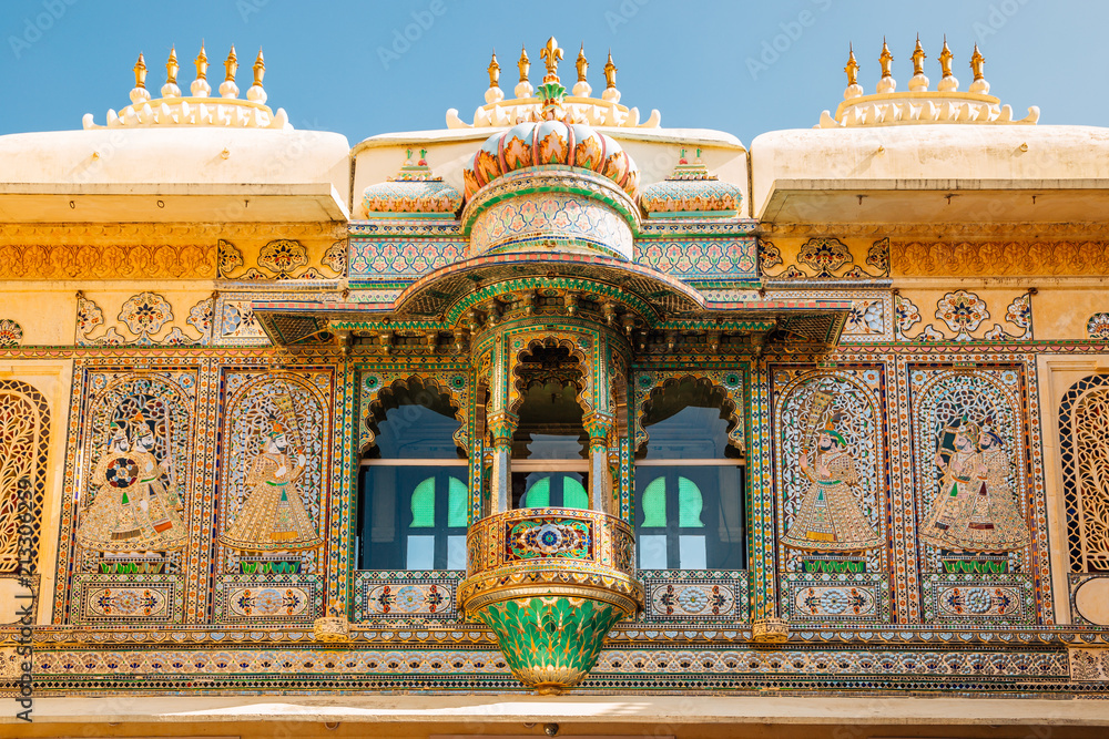 City Palace historical architecture in Udaipur, India