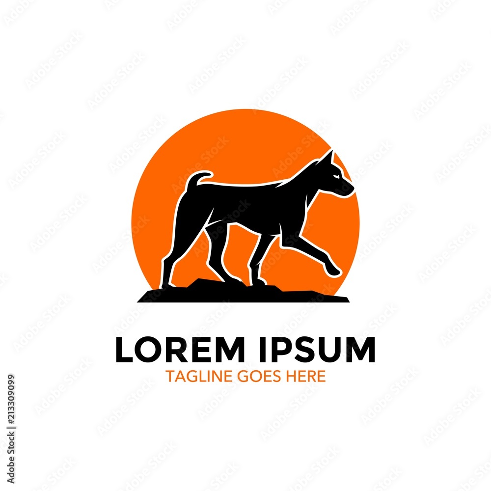 Unique dog logo template. vector. editable. simple shape. minimalist color. memorable Stock