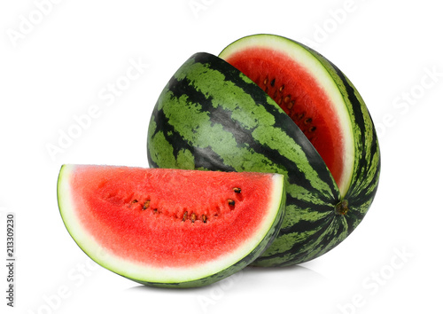 whole and slice red watermelon isolated on white background