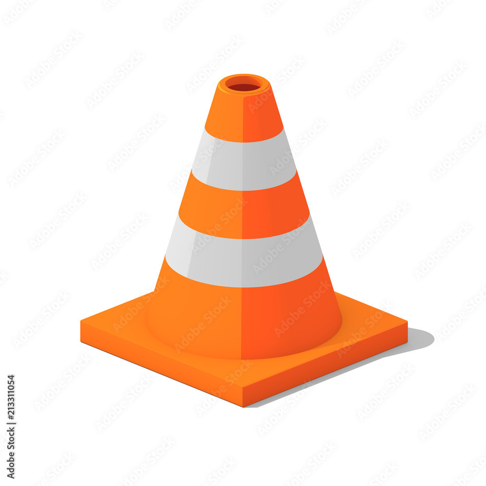 Orange and white traffic cone with an orange base on isolated white background - 3D illustration Orange and white traffic cone with an orange base on isolated white background - 3D illustration