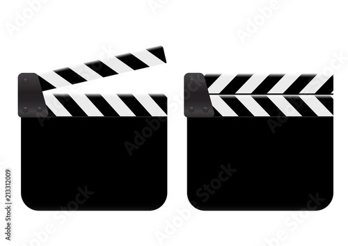 Clapperboard - movie clapper vector. open blank black clapper board for the action scene or filming and shooting movie. Cinéma. Filmklappe geöffnet und leer.