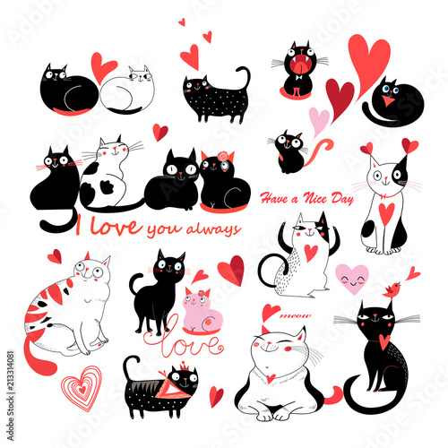 Vector set of enamored cats