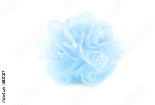 Bath sponge blue isolated on a white background, used for scrub bath, with clipping path.