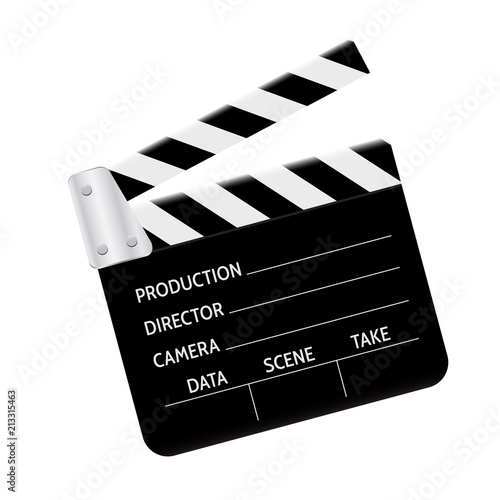 Clapperboard - movie clapper vector. Open black clapper board for the action scene or filming and shooting movie. Cinéma. Filmklappe geöffnet und leer.