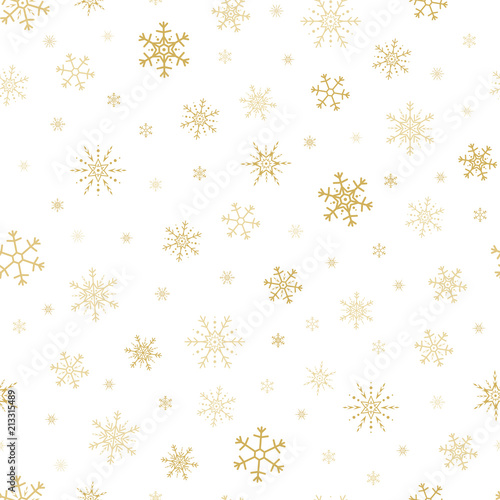 Seamless pattern of golden snowflakes. Gold snowflakes seamless pattern.