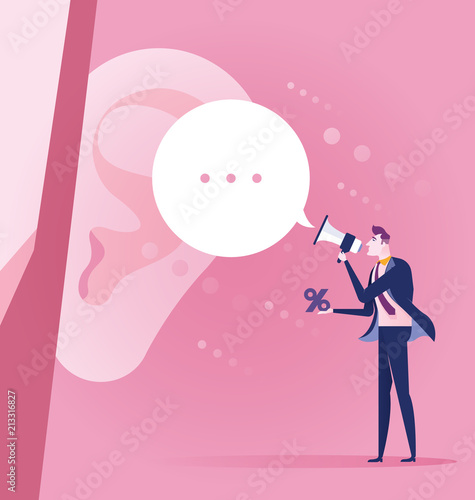 Businessman shouting in megaphone. Concept business vector illustration