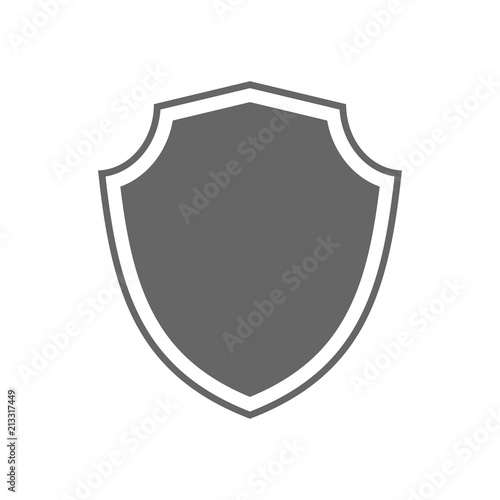 Shield shape icon. Gray label sign, isolated on white. Symbol of protection, arms, coat honor, security, safety. Flat retro style design. Element vintage heraldic emblem Vector illustration