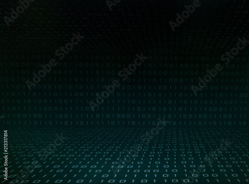 binary text coding background moving vertically on dark blue green color background with different thickness and transparency. © suebsiri