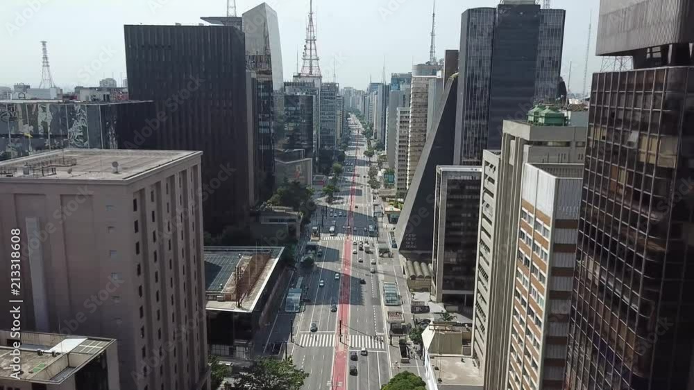 Aerial shot of the busy downtown street, av. Paulista, São Paulo