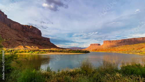 Colorado river flowing between beautiful mesas in Moab, Utah