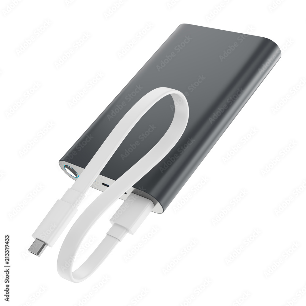 Power bank with cable isolated on white background Power bank with cable isolated on white background