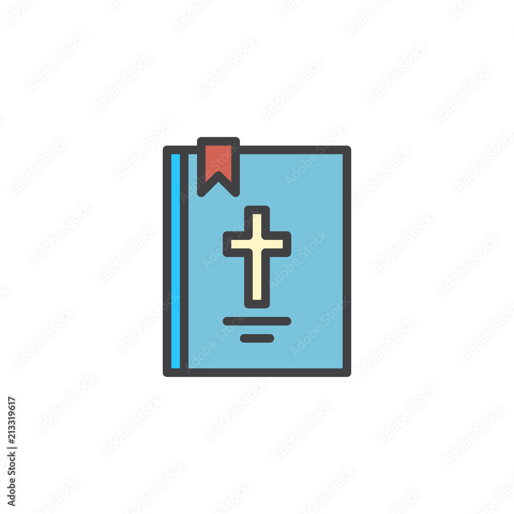 Bible book with cross filled outline icon, line vector sign, linear colorful pictogram isolated on white. Holy Bible Symbol, logo illustration. Pixel perfect vector graphics Bible book with cross filled outline icon, line vector sign, linear colorful pictogram isolated on white. Holy Bible Symbol, logo illustration. Pixel perfect vector graphics